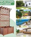 Raised Garden Bed With Trellis For Veggies And Climbing Plants, Durable Natural Wood Planter Box in yard, garden, balcony, patio