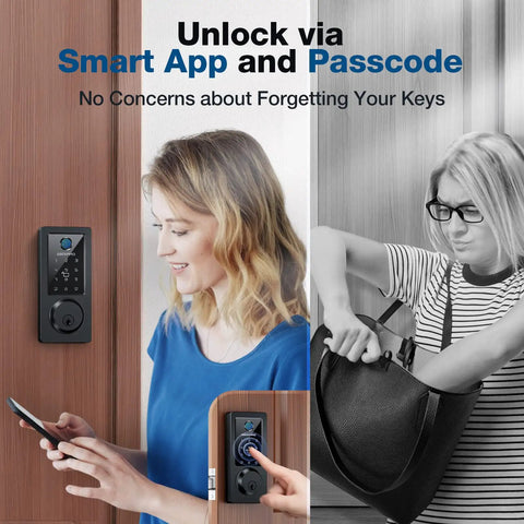 Keyless Fingerprint Door Lock With 6 Ways To Unlock For Front Door No Key Hassle High Tech Smart Deadbolt in use by two women
