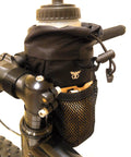 Bike Stem Bag With Insulated Pouch For Snacks And Water Bottle Storage on handlebars, one-hand access, fits 32oz bottle.