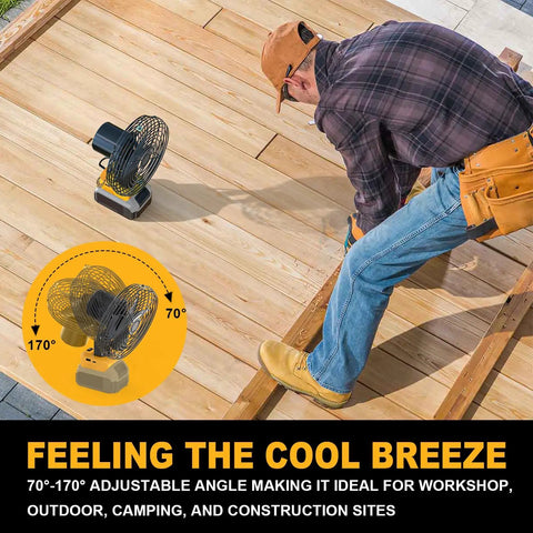 Dewalt 20V Battery Compatible Portable Jobsite Fan 7 Inch Cordless Works Fan for construction site cooling 70°-170° adjustment