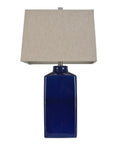 Kennedy Ceramic Table Lamp Blue With Rectangular Linen Shade 3 Way Light For That Cozy Living Room Vibe Modern Rustic Accent