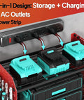 Heavy Duty 3 Layer Power Tool Organizer Wall Mount With Charging Station And 6 Outlet Power Strip Adjustable Metal Storage Rack