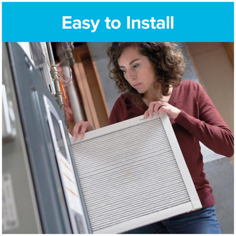 Person installing a 16x20x1 Air Filter MPR 1200D MERV 11 Allergen Reduction Plus Dust, 4-Pack Pleated HVAC Filter For Furnace And AC