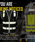 Heavy Duty Reflective Mesh Safety Vest For Men In Black With Nine Roomy Pockets And Bright High Visibility Markers For Construction Job Sites shown on a dark background.