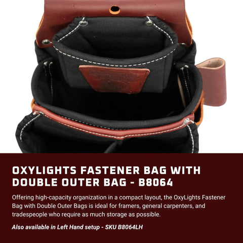 Close-up of the OxyLights Fastener Bag With Double Outer Bag Black Right Hand 10 Pockets And Tool Holders Made In USA
