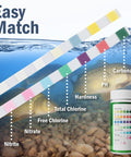 Super Slick 7-in-1 Pond Test Strips Easy-Peezy Water Quality Check for Fish Ponds and Aquatic Gardens with color-matched testing strips.