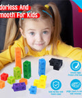 Child playing with 100 Piece Math Linking Cubes Set In 10 Bright Colors For Early Math, Counting, Building, and Creativity, Kid Friendly