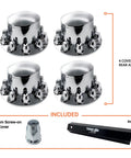 Four Pack 33mm Rear Wheel Covers For Semi Trucks And Big Rigs, Chrome Plated ABS Lug Nut Caps, with 40 Screw-On Nut Covers