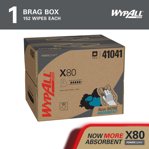 PowerClean X80 Cloths Heavy Duty Wipes Brag Box Blue 152 Sheets Per Box Extra Absorbent Wipes For Auto Shop Cleaning