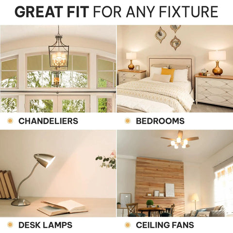 Dimmable E12 LED Candelabra Bulbs Set 4W 40W Equivalent 2700K Warm Vintage Candle Light For Chandelier Ceiling Fans Sconces