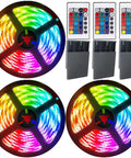 Rechargeable Battery Powered LED Strip Lights 30Ft RGB 5050 With Remote Control, 270 LEDs, shown with remotes and battery packs