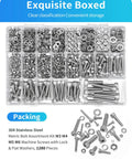 Metric Screw Assortment Kit 1280 Pcs M3 M4 M5 M6 Hex Socket Head Cap Screws Nuts Lock And Flat Washers Stainless Steel 304