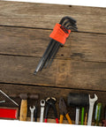 Super Cool L Shaped Hex Wrench Set With Ergonomic Grip And High Carbon Steel Build For Tough Bike Repairs And Home Fix-Ups That Reduce Hand Strain While Keeping Your Toolkit Rock Solid And Ready To Roll Anytime You Need It. 9-piece hex key set in orange holder