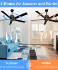 52 Inch Black Modern Ceiling Fan No Light With Five Blades Dual Finish Six Speed Quiet DC Motor Reversible in living room
