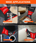 Four Pack Carbide Tipped Oscillating Multi Tool Blades For Cutting Embedded Nails Flush Wall Touch Ups Remodels Built Tough To Handle Daily Grind Without Folding Or Chipping showcased in various applications including wood, metal, and PVC cutting.
