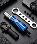 Rivet Adapter Drill Kit For Quick Auto Body Repairs, Cordless Riveting System with durable metal head and tools.