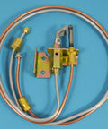 Water heater pilot assembly with 24-inch copper tubing, thermocouple, brass fittings, and mounting bracket.