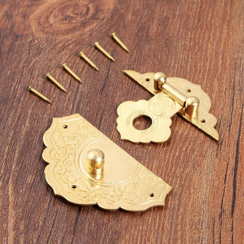Antique Gold Box Hasp Latch 54x46mm Sturdy Brass Key Hasp Lock with screws for jewelry boxes and furniture hardware