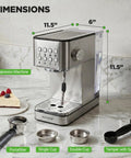 This Twenty Bar Espresso Maker Delivers Rich Bold Flavor With An Integrated Milk Frother And Roomy Removable Tank For Serving Silky Lattes And Americanos Through The Day In Premium Stainless Steel Housing with accessories.