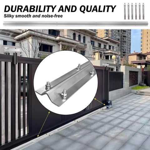 Heavy Duty 12 Foot V Track For Sliding Gates In Galvanized Steel Inverted V Groove Rail With Hammer Drive Anchors Rust Resistant Rolling Gate Track For Driveways Durable Gate System Upgrade For Residential And Commercial Use installed on a residential driveway.