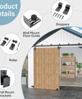 Outdoor Heavy Duty Exterior Barn Door Hardware Kit With Box Rail System For One Door Not Included 450 Lbs Capacity Black Weather Resistant Finish Ideal For Sheds Garages Stables And Outdoor Barns shown installed in outdoor barn setting with components labeled.