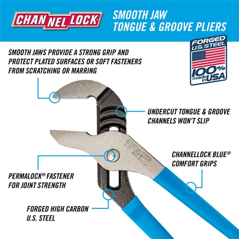 Tongue And Groove Pliers 415 With Smooth Jaw Non Marring Grip High Carbon Steel 10 Inch For Delicate Fixtures And Soft Surfaces