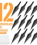 Beefy 150 Grain Steel Broadheads For Compound Recurve Bow And Crossbow, Screw In Arrow Tips Pack Of 12 showing black tips.