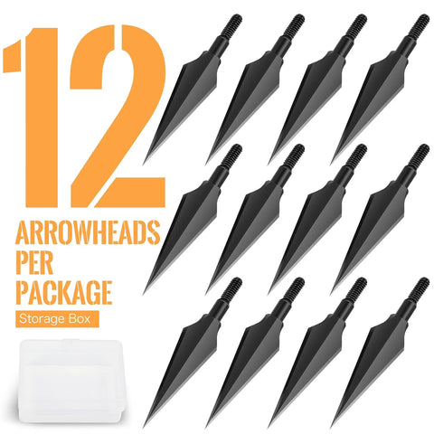 Beefy 150 Grain Steel Broadheads For Compound Recurve Bow And Crossbow, Screw In Arrow Tips Pack Of 12 showing black tips.
