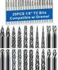 Front view of 20-piece tungsten carbide burr set with 1/8" shanks for Dremel rotary tools