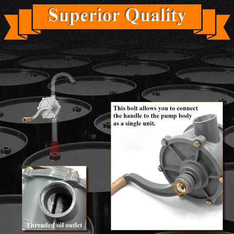 Rotary Hand Oil Transfer Pump For Gas Caddies And Drums Aluminum 10 To 55 Gallon Fuel Pump With 1.25 Inch Outlet Two Way Siphon And Dispense For Gas Diesel And Light To Medium Viscosity Oils, threaded oil outlet