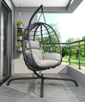 Cozy Hanging Egg Chair With Stand For Indoor Outdoor Use Wicker Rattan Swing Hammock With Thick Cushion 400 Lb Capacity