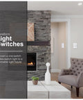 Room setup featuring Single Pole Rotating Dimmer Switch With Rotary On Off, Dimmable For LED CFL And Incandescent Bulbs, Includes Two Knob Colors, UL Listed, White Or Light Almond Finish, Easy Install, Energy Saving Lighting Control, DIY Friendly Model 18021 on wall