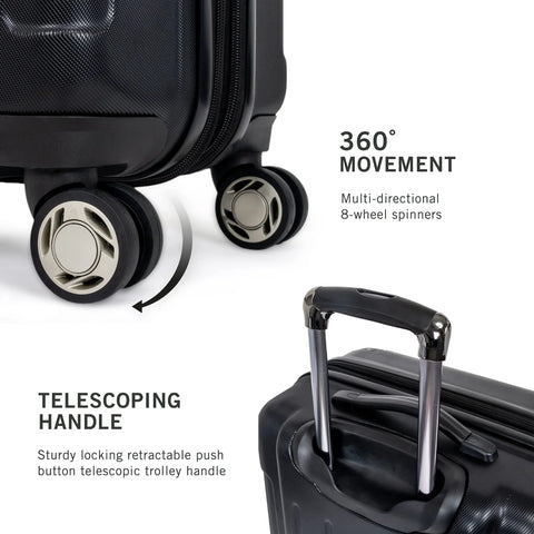 Kenneth Cole REACTION Renegade 20-inch black hardside carry-on luggage with 8-wheel spinner and telescoping handle