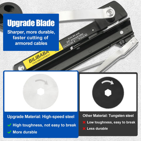 Heavy Duty Electrical Wire Cable Cutter Ninja Slice Armor Bx Mc Ac Greenfield With Rock Solid Hss Blades showing upgrade blade details.