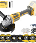 Heavy Duty Cordless Angle Grinder Compatible With Twenty Volt Batteries For Kickass Metal Cutting Grinding And Polishing, ergonomic handle, included accessories.