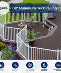 Solid White Aluminum Railing Posts For Outdoor Decks And Patios, Set Of Two, 2.56 X 2.56 X 39 Inches, stylishly installed on a modern deck.