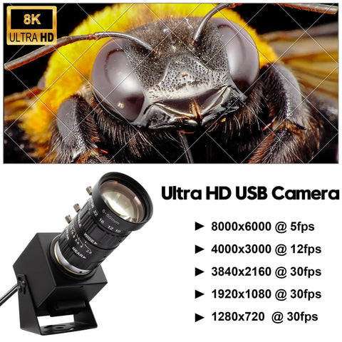 Ultra HD 8000x6000 48MP USB Camera With 5-50mm Zoom Lens, Crisp Color, Pro Machine Vision Industrial Webcam detail view
