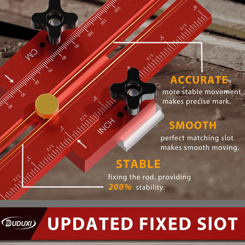 Must-Have Thin Rip Jig For Table Saw And Router Table with accurate markings and a stable red design, fits 3/4 by 3/8 inch T-slot tracks.