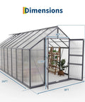 Walk-In Outdoor Greenhouse Kit With Built-To-Last Aluminum Frame And 4mm Twin-Wall Polycarbonate Panels, 8 By 16 Foot, dimensions diagram