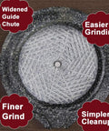 Top view of granite grinding disc from Hand Crank Stone Flour Mill With Wood Base Granite Grain Grinder For Fresh Flour tool.