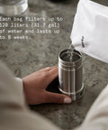 Person pouring Purifier Pitcher Filter Refill Granules That Cut Heavy Metals Lead And Copper Reducing Limescale And Chlorine