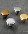 6 Pack Polished Chrome Cabinet Knobs 1-1/4 Inch Round Kitchen Hardware displayed with various finishes on a gray surface