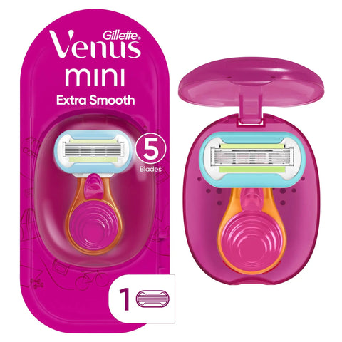 Extra Smooth Travel Razor Kit For Women With Mini Handle Refill And Case, Five Blade Shave System Delivers Close, Silky Shaves