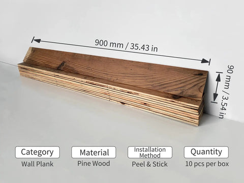 Real Reclaimed Barn Wood Peel And Stick Wall Planks With Self Adhesive Backing, 35.43 x 3.54 inches, pine material, 10 pcs