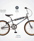 Sting Pro Retro BMX Bike For Youth And Adults, Throwback 1989 Vibe, Hi Ten Steel Frame, Smoke Chrome Finish, Side View