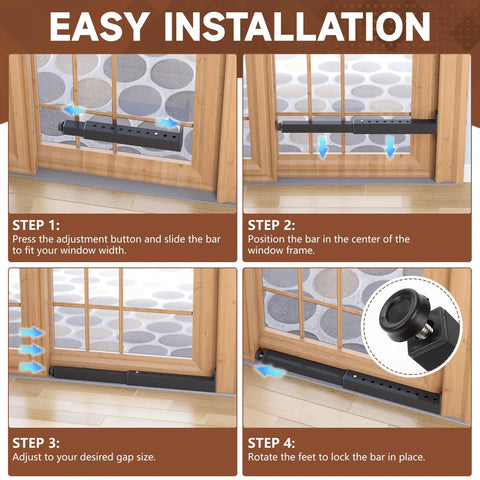 Heavy Duty Adjustable Window Security Bar For Sliding And Double Hung Windows Straight Up Tough Interior Lock Bar installation steps in a window frame.