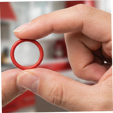Six Pack Silicone Ice Cream Maker Sealing Rings Replacement Gasket Set For Home And Pro Use Leakproof Valve Seal High Elasticity Fit Easy Install Durable red silicone ring held by hand