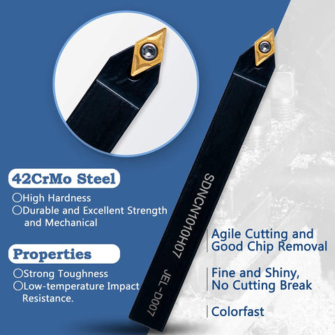 Close-up of single 42CrMo steel holder and golden insert from Pro Grade Carbide Lathe Tool Set For Turning And Threading, All-In-One 21-Piece Kit