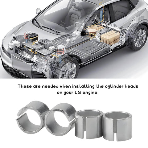 Cylinder Head Alignment Pins Kit, 4 Piece Dowel Pins For Gen 3 4 5 LS LT Engines, shown with car engine diagram and metal pins