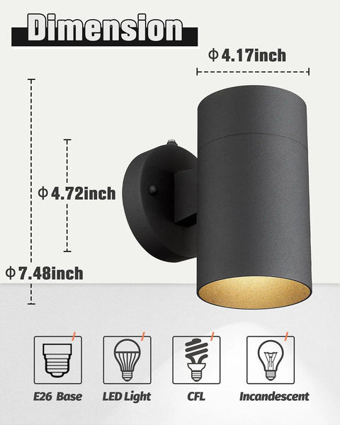 Outdoor Wall Lights Dusk To Dawn 2 Pack With Photocell Sensor Waterproof Aluminum Exterior Sconces dimensions and features